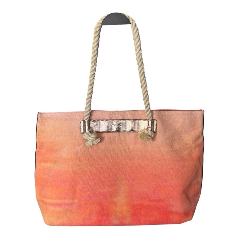 Canvas Rope-Handle Tote Bag in Coral Ombre